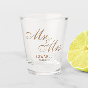 Classic Gold Script Mr and Mrs Wedding Souvenir  Shot Glass