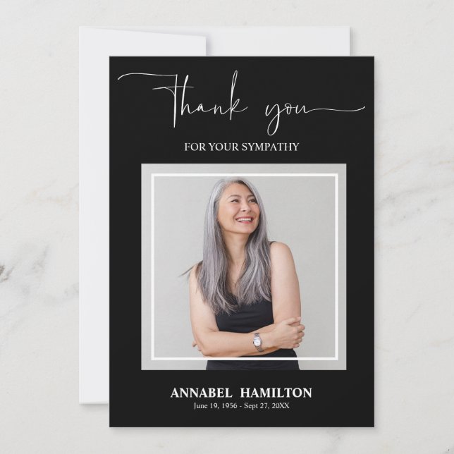 Classic Gold Script Sympathy Thank You Photo Invitation (Front)