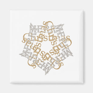 Classic Gold Silver Christmas Star Calligraphy Art Magnet