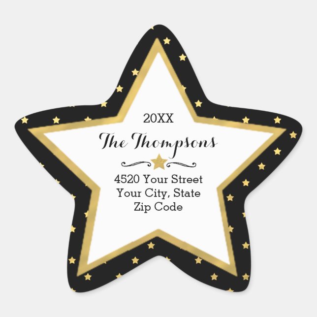 Classic Gold Star Custom Colour Holiday Address Star Sticker (Front)