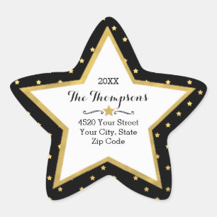 Classic Gold Star Custom Colour Holiday Address Sticker