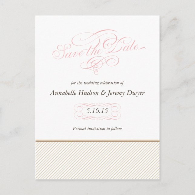 Classic Gold Stripes Save the Dates Announcement Postcard (Front)