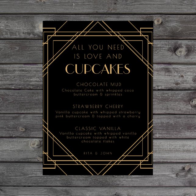 Classic Gold Vintage Cupcake Menu Wedding Sign (Creator Uploaded)