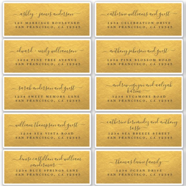 Classic Gold Wedding Guest Address Labels (Front)