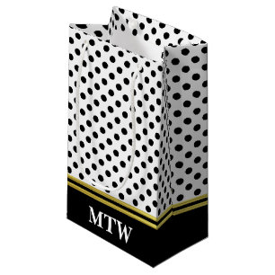 Classic Gold White and Black Dots with Monogram Small Gift Bag