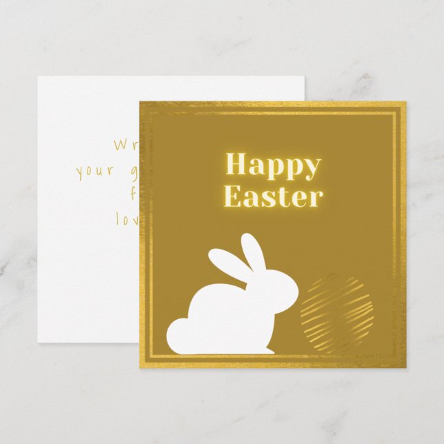 Classic Gold White Bunny Easter Card (Front/Back)