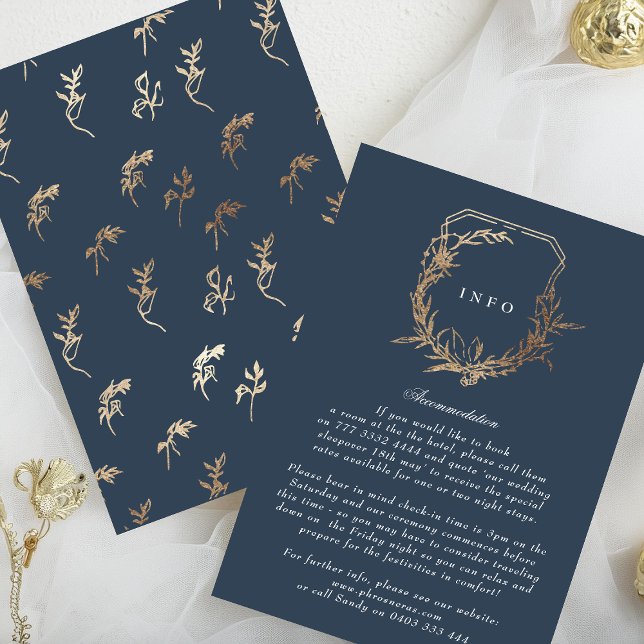 Classic Gold White crest wedding Navy Blue Enclosure Card (Creator Uploaded)