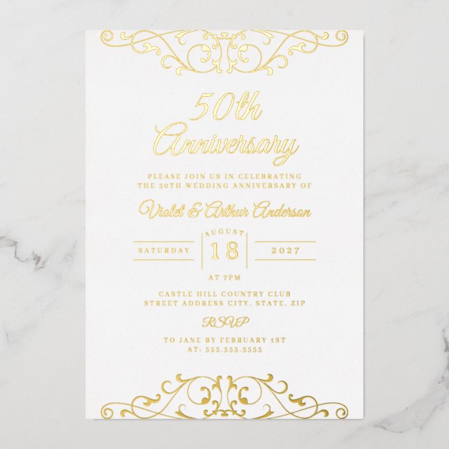 Classic Gold White Swirl 50th Wedding Anniversary (Front)