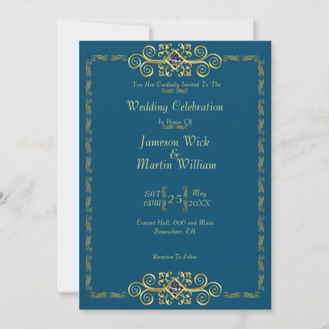 Classic Gold with Diamonds Wedding Invitation (Front)