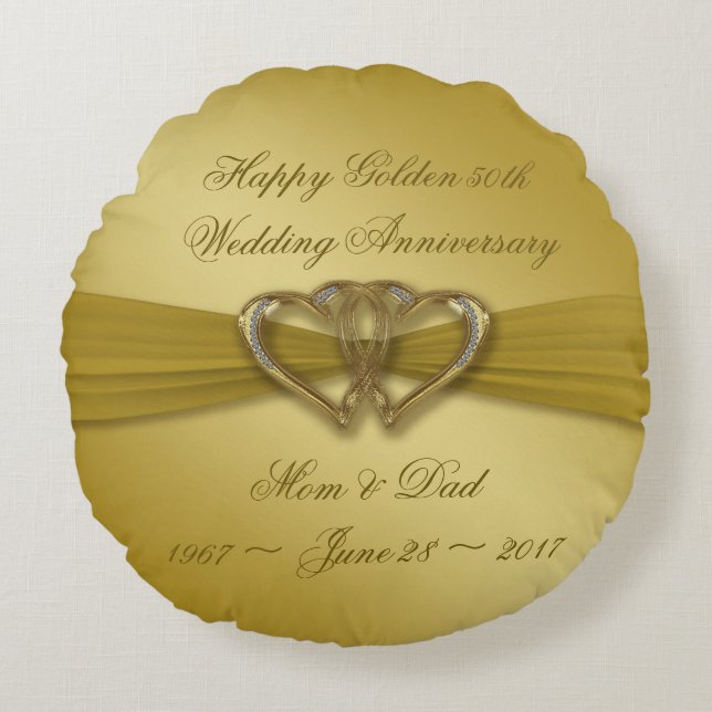 Classic Golden 50th Anniversary Round Cushion (Front)