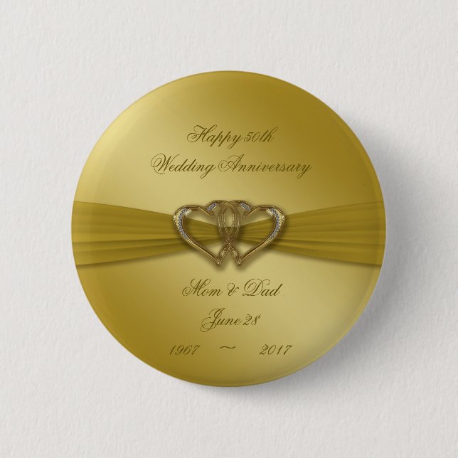 Classic Golden 50th Wedding Anniversary Button (Front)