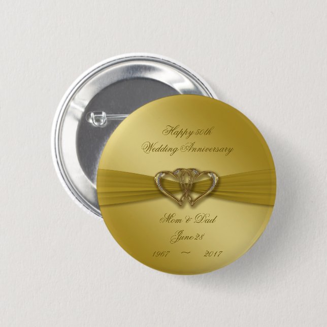 Classic Golden 50th Wedding Anniversary Button (Front & Back)