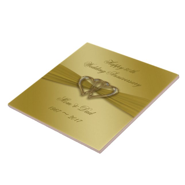 Classic Golden 50th Wedding Anniversary Tile (Side)