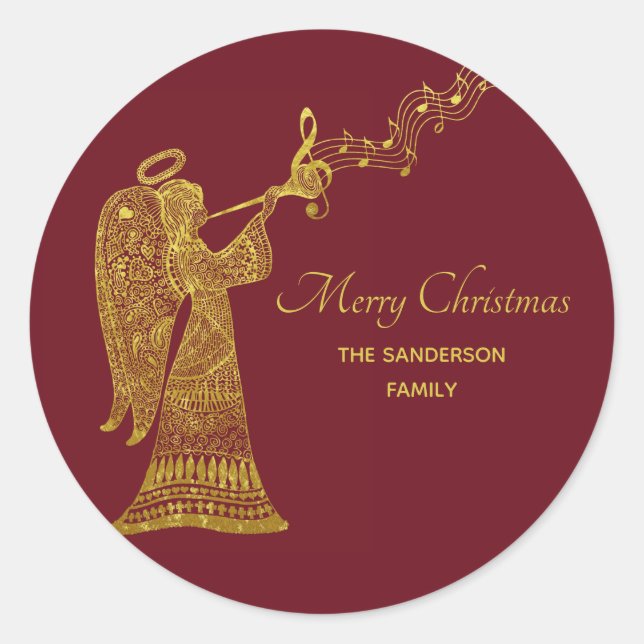 Classic Golden Angel with music Round Sticker (Front)