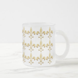 Classic Golden Fleur-de-Lis Icon Frosted Glass Coffee Mug