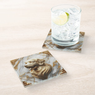 Classic Golden Retriever Marble Aesthetic Glass Coaster