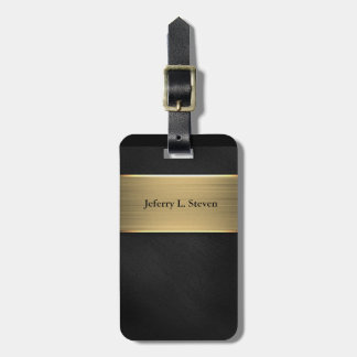 Classic Golden Stripe on Black | Personalised Luggage Tag