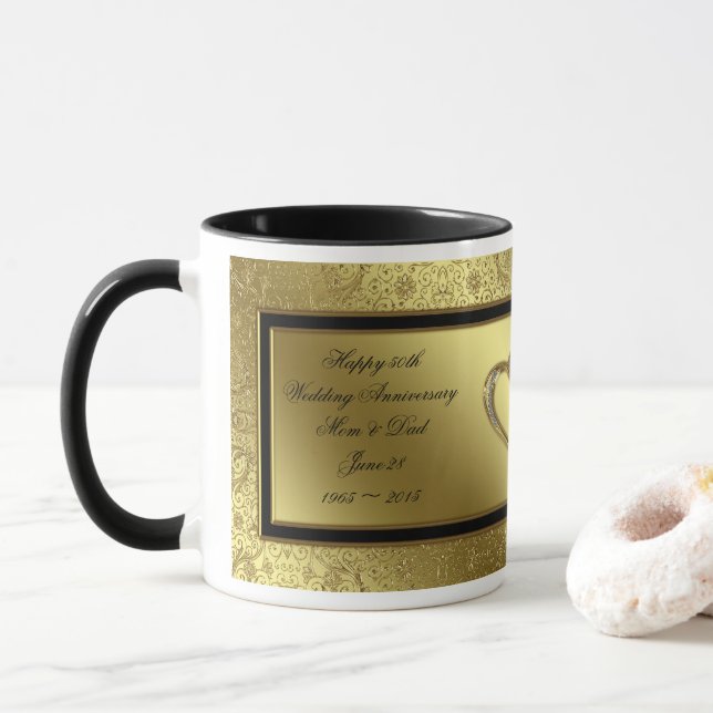 Classic Golden Wedding Anniversary Coffee Mug (With Donut)
