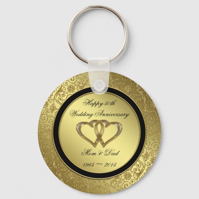 Classic Golden Wedding Anniversary Key Chain (Front)