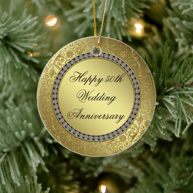 Classic Golden Wedding Anniversary Round Ornament (Tree)