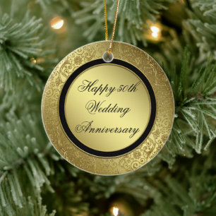 Classic Golden Wedding Anniversary round ornament