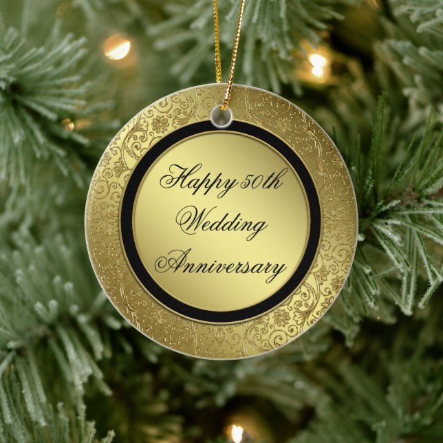 Classic Golden Wedding Anniversary round ornament (Tree)