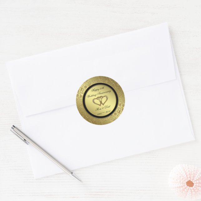 Classic Golden Wedding Anniversary Round Sticker (Envelope)