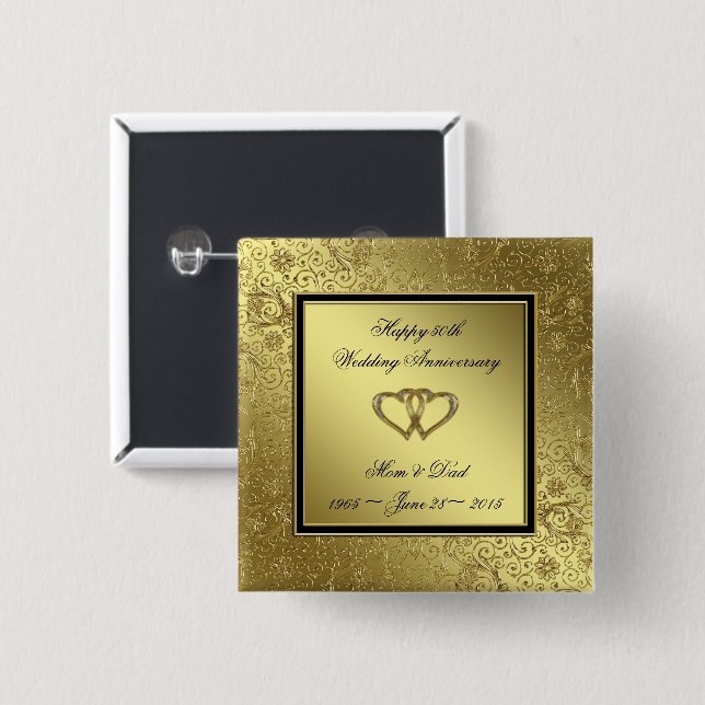 Classic Golden Wedding Anniversary Square Button (Front & Back)