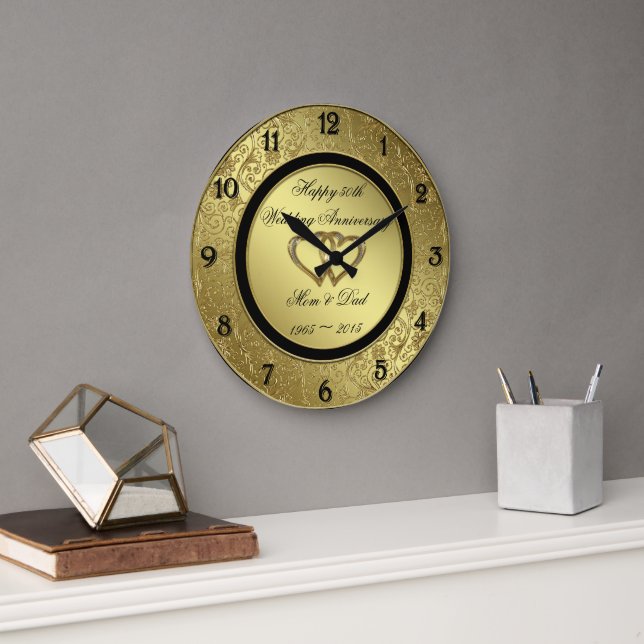 Classic Golden Wedding Anniversary Wall Clock (Office)