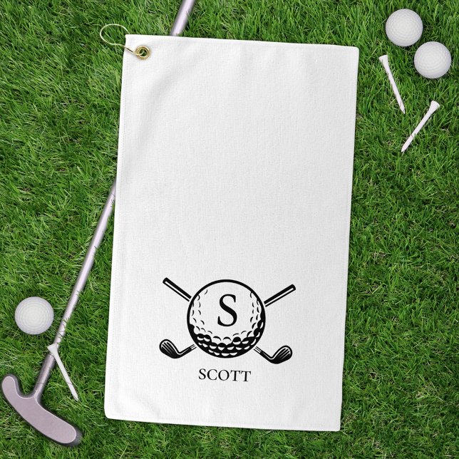 Classic Golf Clubs Monogram Name Black White Towel (Creator Uploaded)