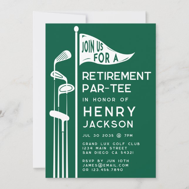 Classic Golf Clubs Retirement Party Photo Green Invitation (Front)