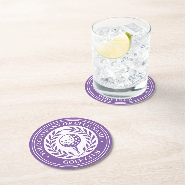 Classic Golf Personalised Name Set Purple Round Paper Coaster (Insitu)