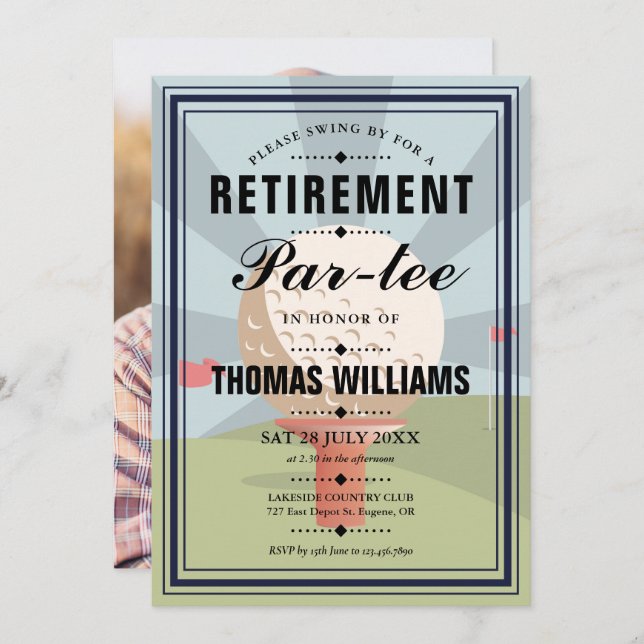 Classic Golf Retirement Partee Party Photo Invitation (Front/Back)