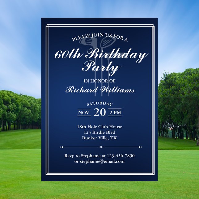 Classic Golf Theme Blue White 60th Birthday Invitation (Creator Uploaded)