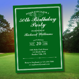 Classic Golf Theme Green White 50th Birthday Invitation