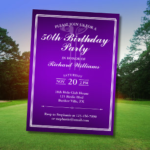 Classic Golf Theme Purple White 50th Birthday Invitation