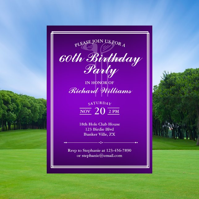 Classic Golf Theme Purple White 60th Birthday Invitation (Creator Uploaded)