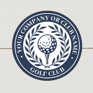 Classic Golf Victory Wreath Custom Name Navy Round Sticker