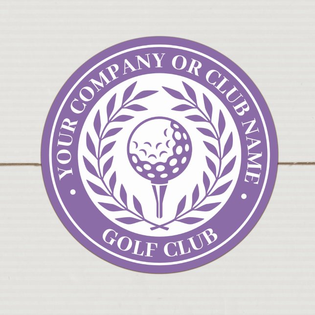 Classic Golf Victory Wreath Custom Name Purple Round Sticker (Creator Uploaded)