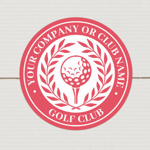 Classic Golf Victory Wreath Custom Name Red Round Sticker