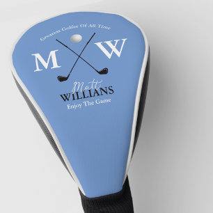 Classic Golfer Monogram Custom Light-Blue Golf Head Cover