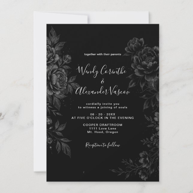 Classic Gothic Black Floral Wedding Invitation (Front)