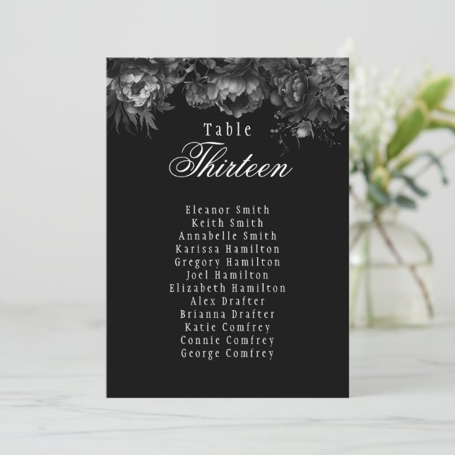 Classic Gothic Black Hanging Seating Chart Card (Standing Front)
