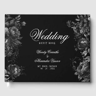 Classic Gothic Black Monogram Crest Wedding Guest Book