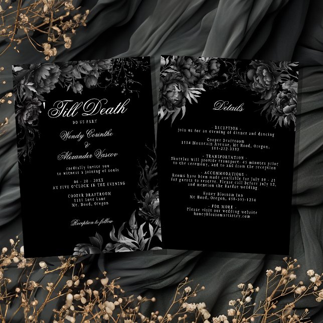 Classic Gothic Black 'Till Death Wedding Details Invitation (Creator Uploaded)