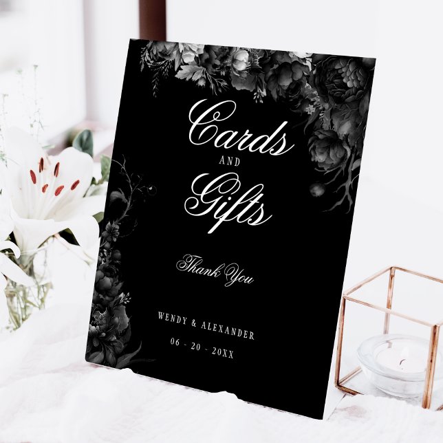 Classic Gothic Black Wedding Cards and Gifts Pedestal Sign (Creator Uploaded)