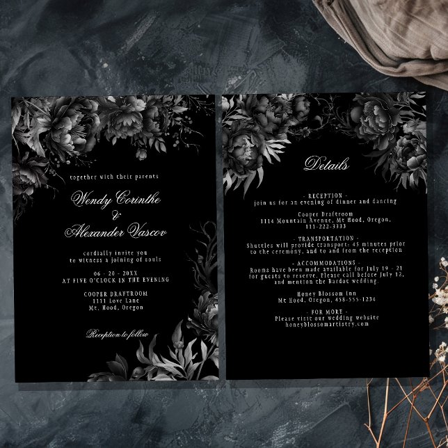 Classic Gothic Black Wedding Details and Invitation (Creator Uploaded)