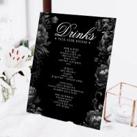 Classic Gothic Black Wedding Drinks Menu