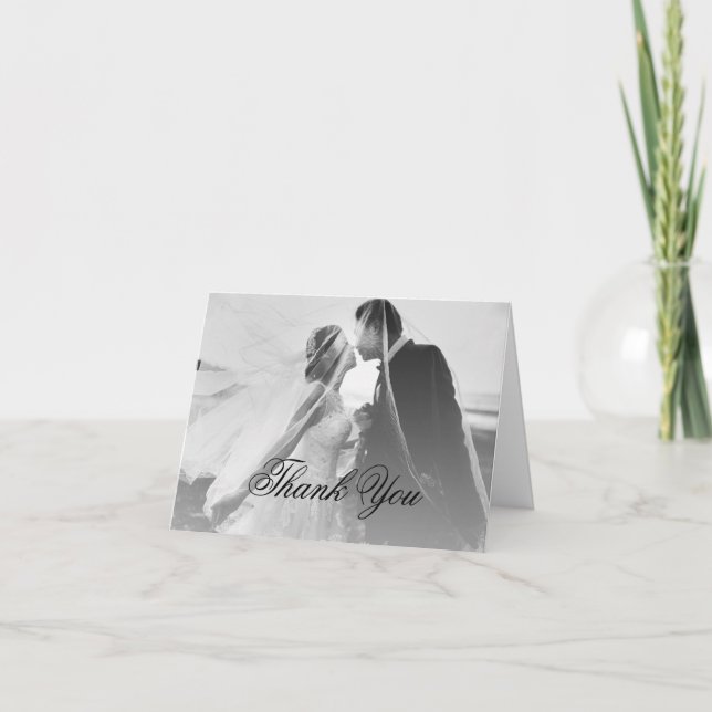 Classic Gothic Black Wedding Photo Folded Thank You Card (Front)