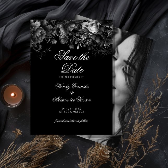 Classic Gothic Black Wedding Photo Save The Date (Creator Uploaded)